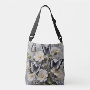 Bolsa Ajustável Borboletas Pretas E Brancas Em Flores Brancas,