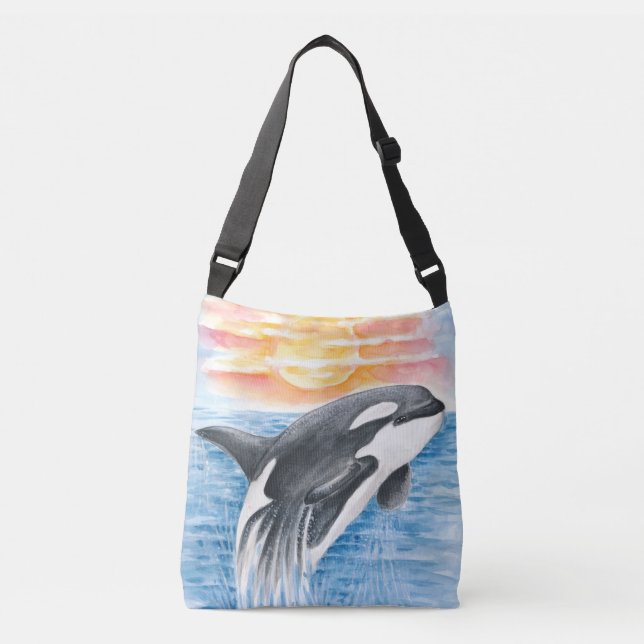 Bolsa Ajustável Breaching Orca Whale  Sunset Watercolor (Frente)