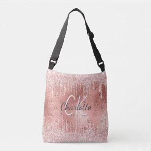 Bolsa Ajustável Brilho dourado-rosa pinga monograma elegante