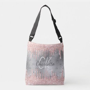 Bolsa Ajustável Brilho prateado goteja monograma elegante 
