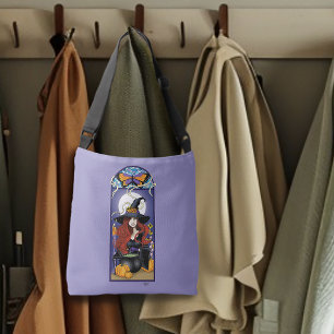 Bolsa Ajustável Bruxa de Outono Art Nouveau Abóboras Lua Roxa