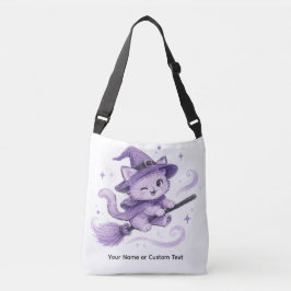 Bolsa Ajustável Bruxa Gata Roxa Fofa em Vasso de Vassoura de Hallo