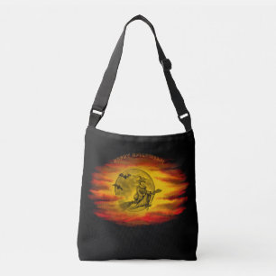 Bolsa Ajustável bruxa voadora com gato preto, noite de halloween