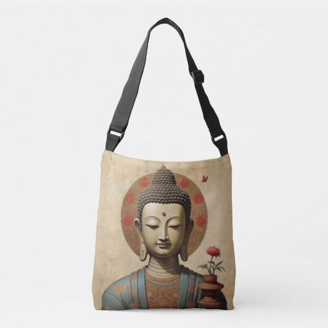 Bolsa Ajustável Buda Encantado em meditação com flores (Frente)