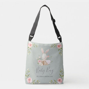 Bolsa Ajustável Bunny Rabbit Watercolor Sage Green Personalizado