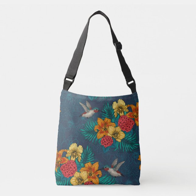 Bolsa Ajustável Buquês tropicais e beija-flores (Frente)
