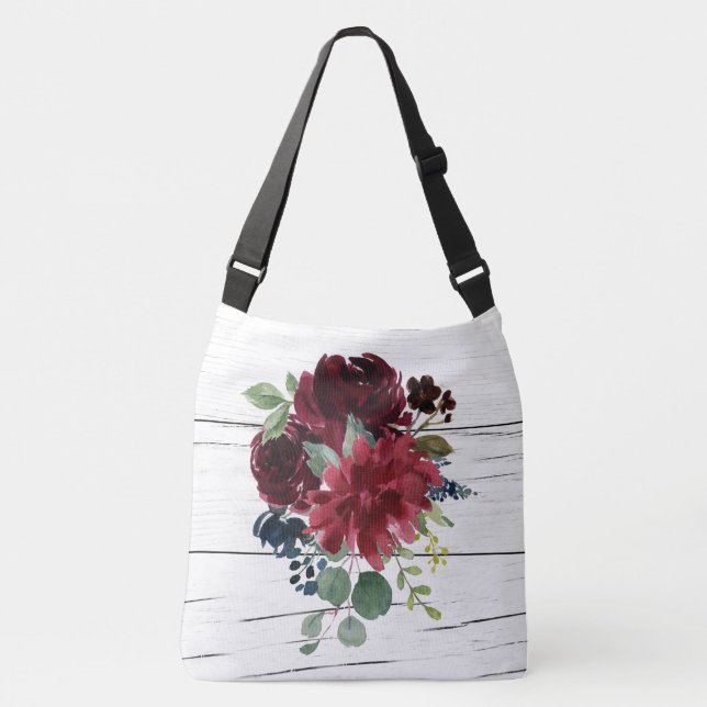 Bolsa Ajustável Burgundy Floral Elegante Russo Watercolor (Frente)