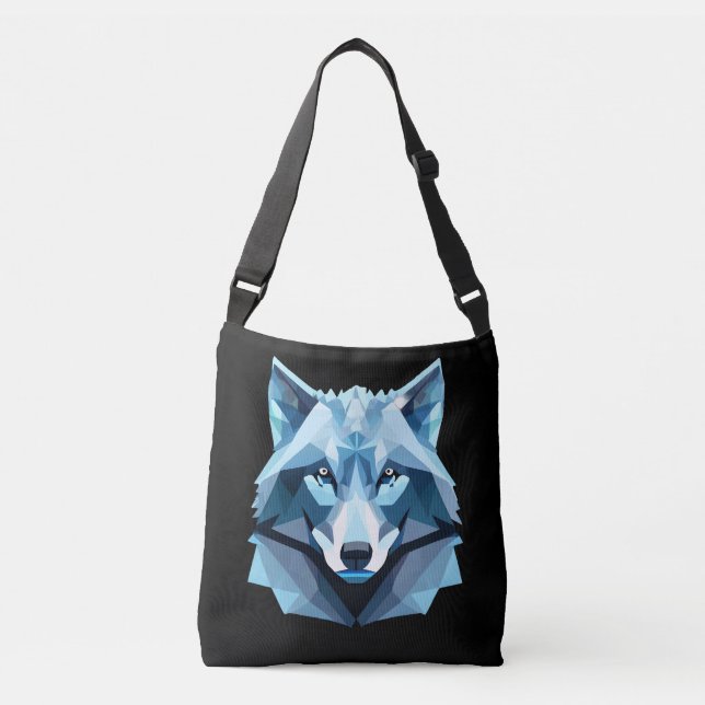 Bolsa Ajustável Cabeça de Lobo Geométrico Azul (Frente)
