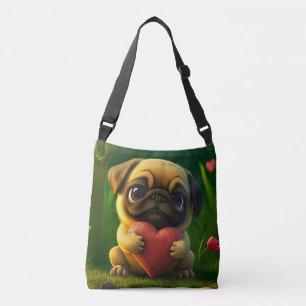 Bolsa Ajustável Cachorro Pug Fofinho Colorido Filhote Segurando um