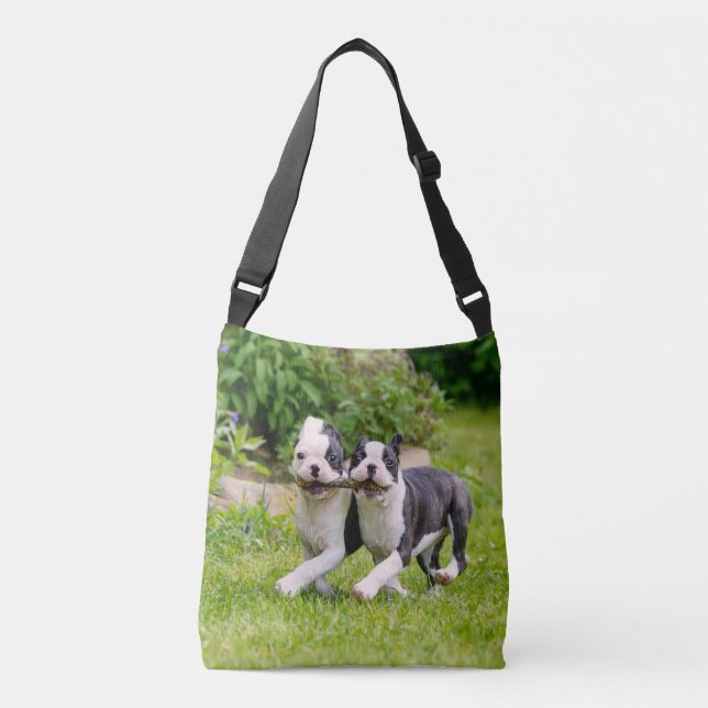 Bolsa Ajustável Cachorros bem engraçados de Boston Terrier brincan (Frente)