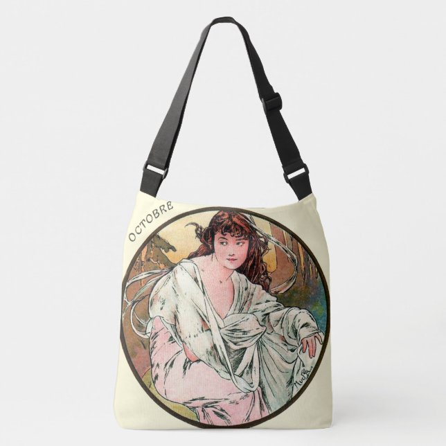 Bolsa Ajustável Calendário outubro de Nouveau Mucha da arte (Frente)