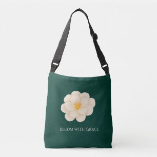 Bolsa Ajustável Camélia Branca Elegante em Verde Profundo Flora em
