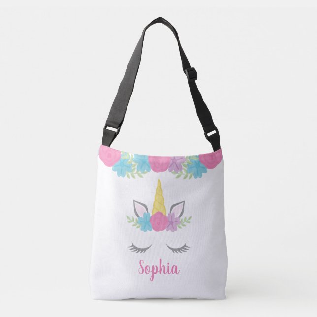 Bolsa Ajustável Cara floral do unicórnio personalizada (Frente)