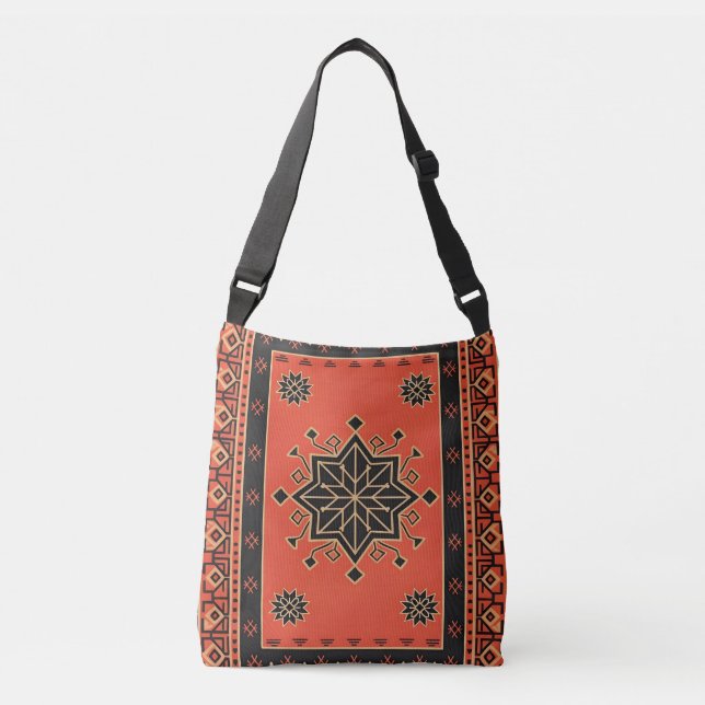 Bolsa Ajustável Carmesim e Obsidiana Geométrica Tribal Estrela  (Frente)