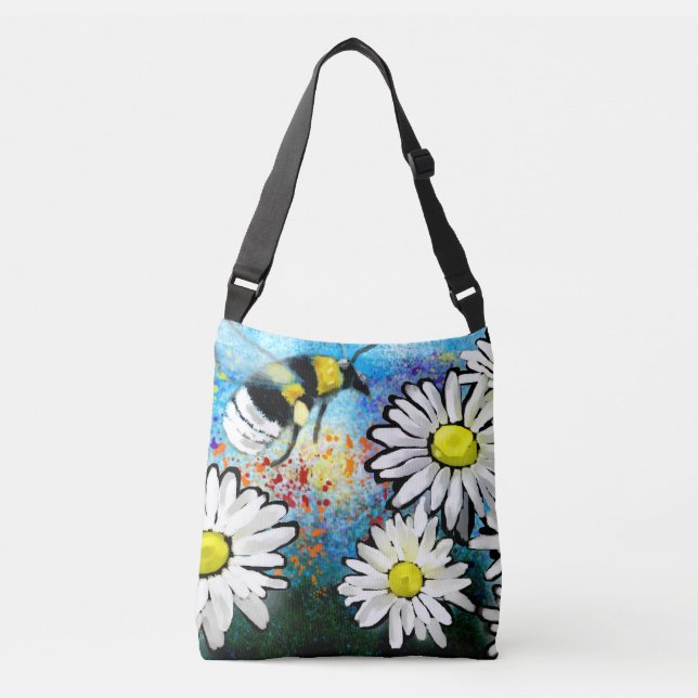 Bolsa Ajustável Carteira Crossbody - Abelhas Whimsical & Daisies A (Frente)