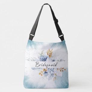 Bolsa Ajustável Casamento Dourado Floral Branco Dusty Blue