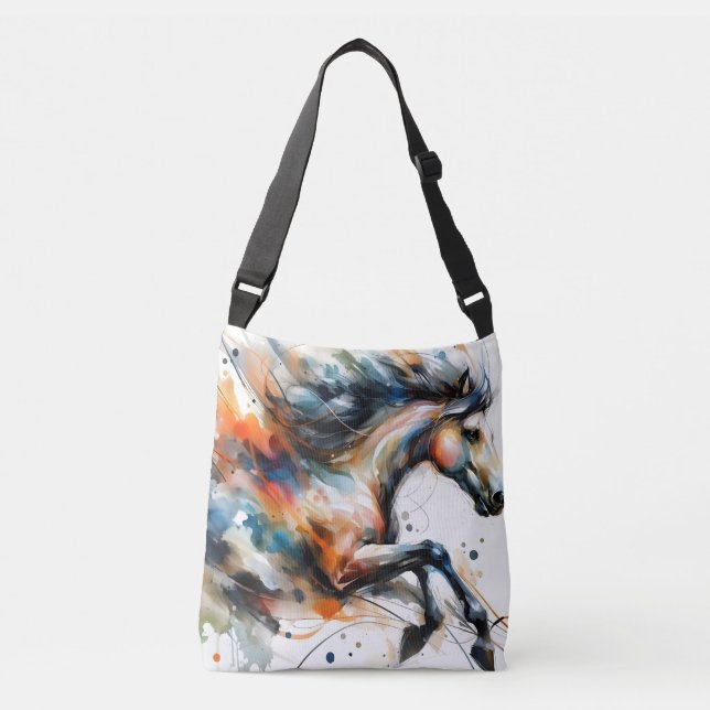 Bolsa Ajustável Cavalo a Correr em Aquarela Abstrata (Frente)