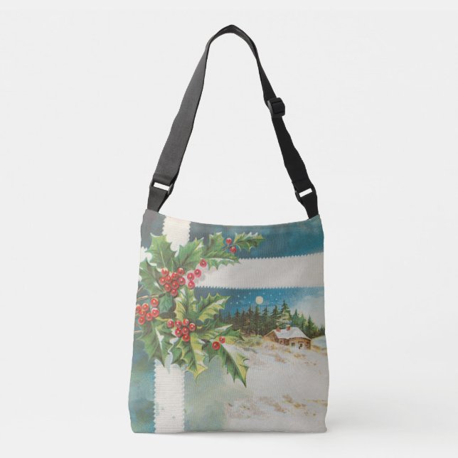 Bolsa Ajustável Cena de Natal Holly Snow Winter (Frente)