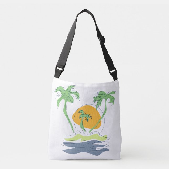 Bolsa Ajustável Cenário de praia de ilha tropical. Árvore de palme (Frente)