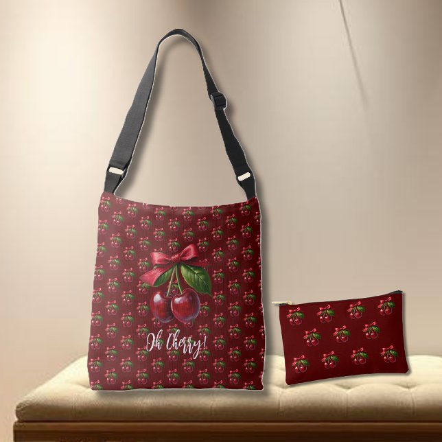 Bolsa Ajustável Cerejas com um Arco de cereja vermelha (Cherries-Cherries with a Bow-Tote Bag and Small Pouch)