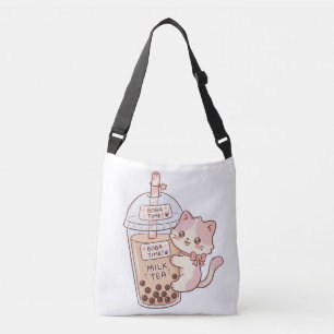 Bolsa Ajustável Chá de Bolhas com Leite Abraçando Gato Kawaii Ch