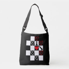 Bolsa Ajustável Chessboard Heart Valentines Day B&W