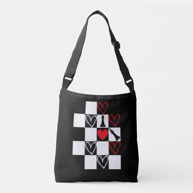 Bolsa Ajustável Chessboard Heart Valentines Day B&W (Frente)