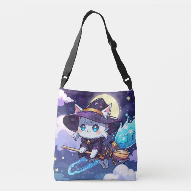 Bolsa Ajustável Chibi Witch Cat Flying in Starry Sky – Kawaii Magi (Verso)
