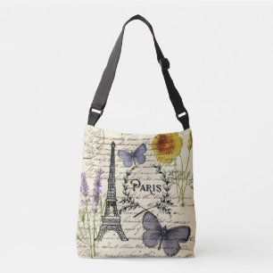 Bolsa Ajustável chic french butterfly scripts paris eiffel torre