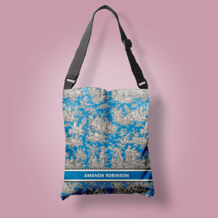 Bolsa Ajustável Chic vintage blue turquoise toile de jouy impresso