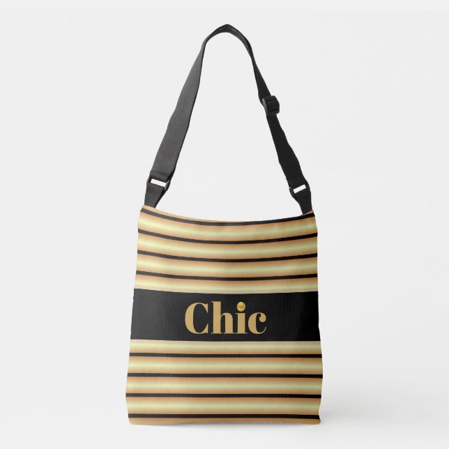 Bolsa Ajustável Cinturão Preto Chic com Ouro Strike (Frente)