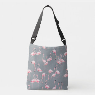 Bolsa Ajustável Cinza Flamingo: Padrão Vintage Invisível.