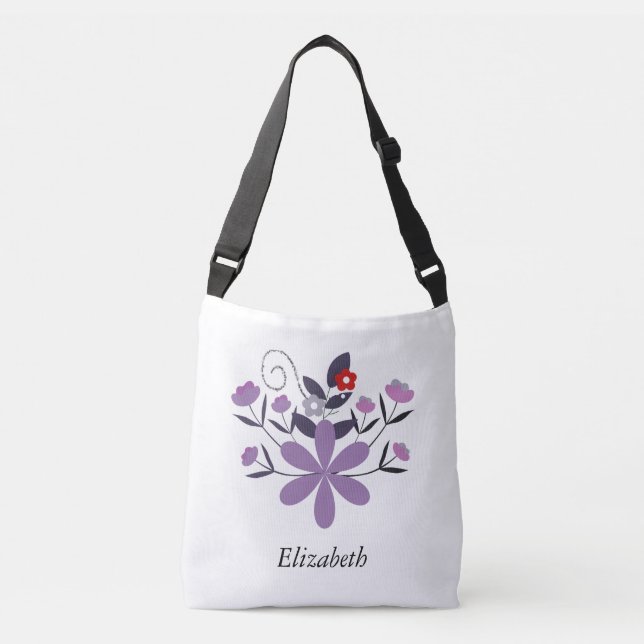 Bolsa Ajustável Cinza violeta, púrpura, floral e elegante, de cor  (Frente)