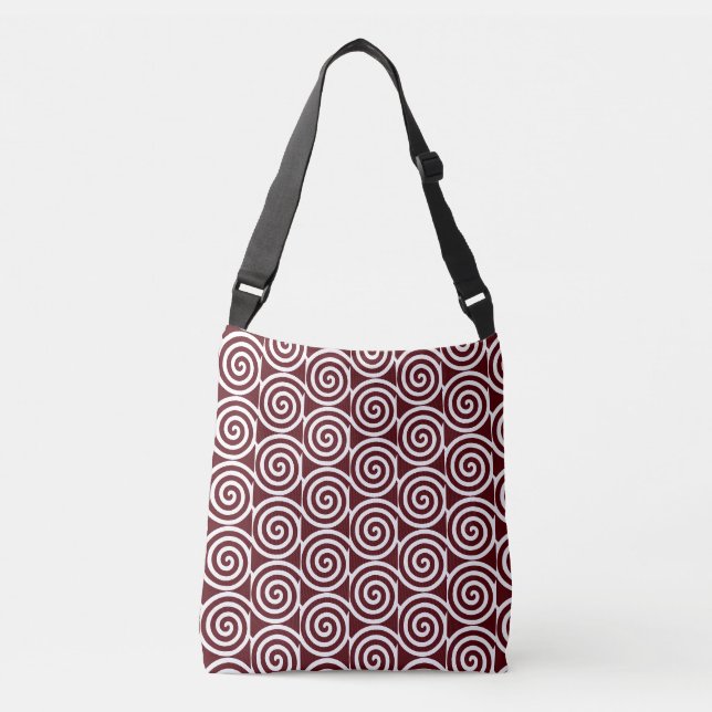 Bolsa Ajustável Círculos Espirais Abstratos em Borgonha e Branco (Frente)