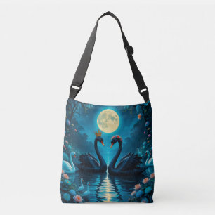 Bolsa Ajustável Cisnes Negros Elegantes Sob Lua Cheia