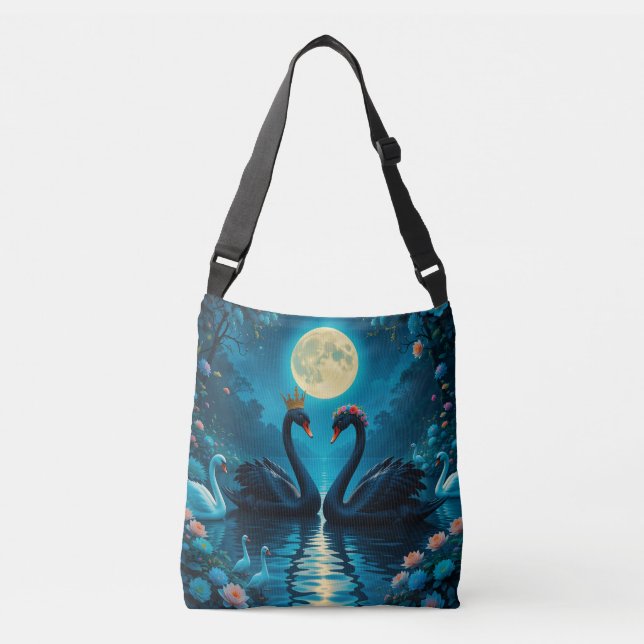 Bolsa Ajustável Cisnes Negros Elegantes Sob Lua Cheia (Frente)