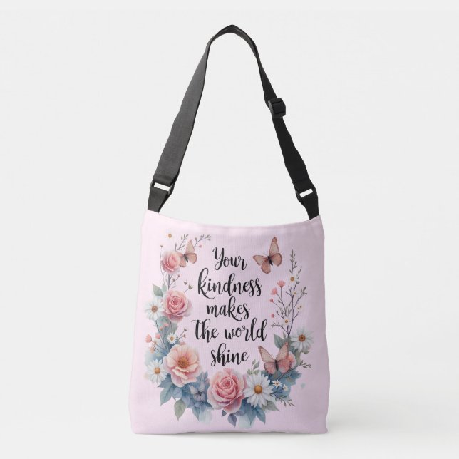 Bolsa Ajustável Citação Floral Inspiracional com Borboletas (Frente)