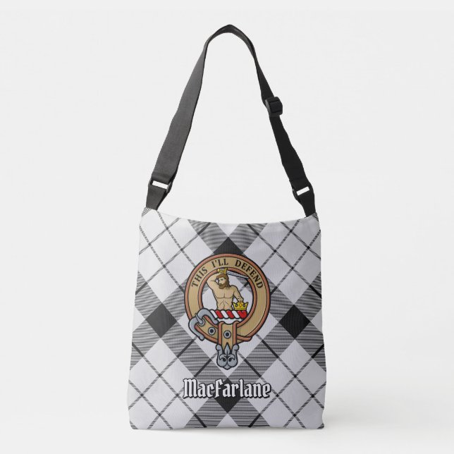 Bolsa Ajustável Clan MacFarlane Crest sobre Tartan Preto e Branco (Frente)