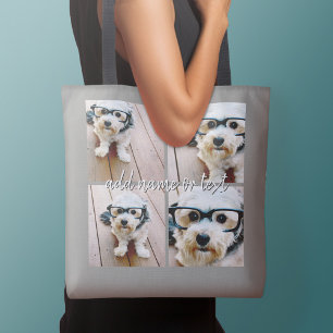 Bolsa Ajustável Colagem de 4 fotos com nome manuscrito - cinza