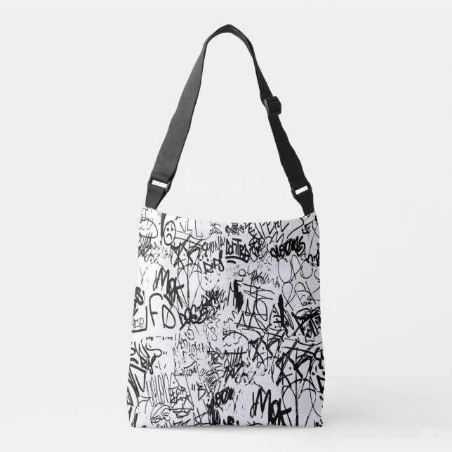 Bolsa Ajustável Colagem de Abstrato preto e branco (Frente)