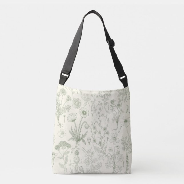 Bolsa Ajustável Colagem de flores silvestres/creme e sage (Frente)
