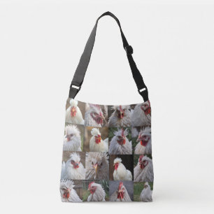 Bolsa Ajustável Colagem de Fotografias de Galinhas Brancas,
