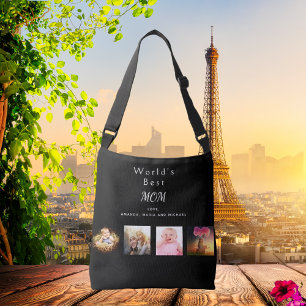 Bolsa Ajustável Colagem de fotos da família da mãe preta