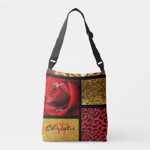 Bolsa Ajustável Colagem Dourado do leopardo do brilho da rosa