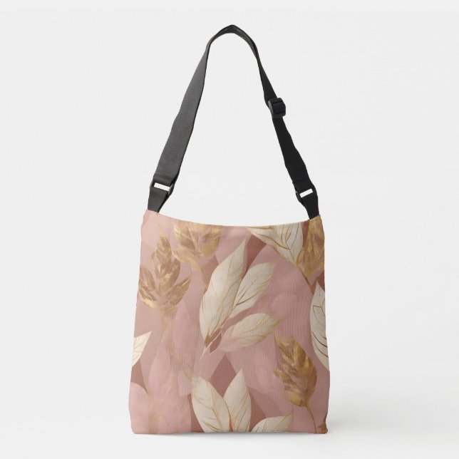 Bolsa Ajustável Coleção de Folhas de Tendência Dourada Rosa-Blush (Frente)