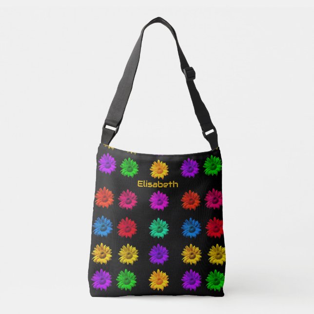 Bolsa Ajustável Colorida Pop Art Daisies Bright Hippie Floral Art (Frente)
