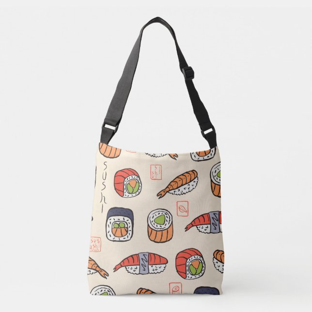 Bolsa Ajustável Comida sushi, design de padrão uniforme. (Frente)
