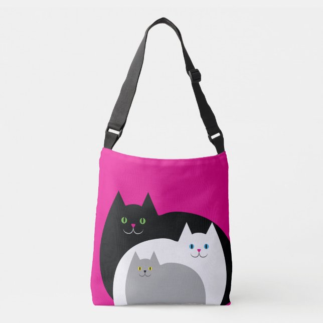 Bolsa Ajustável Cor-de-rosa branco da família de gato do gatinho e (Frente)
