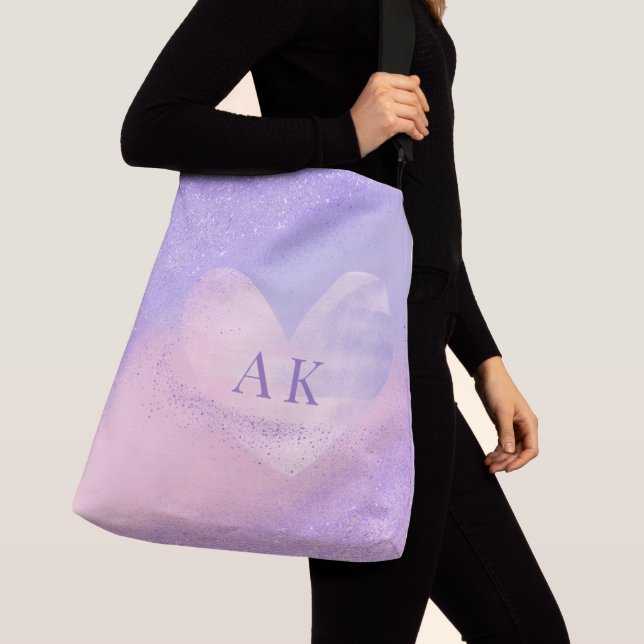 Bolsa Ajustável Coração com Gradiente Roxo Rosa Monograma (Close Up)
