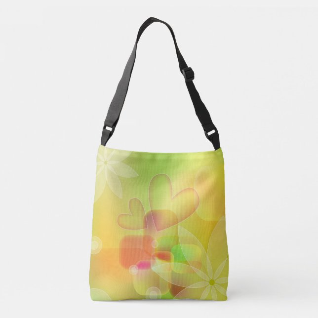 Bolsa Ajustável Corações pastéis românticos e design de flores (Verso)